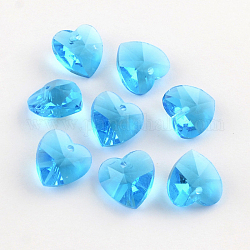 Coeur facettes pendentifs breloque en verre transparent, bleu profond du ciel, 10x10x5mm, Trou: 1mm