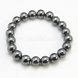 Non-Magnetic Synthetic Hematite Beaded Ball Bracelets, Black, 62mm