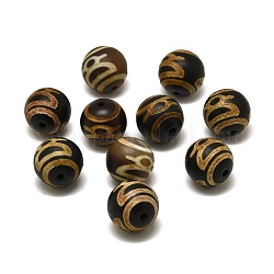 Style tibétain dieu de la richesse perles dzi, Perles d'agate naturelles, ronde, 14mm, Trou: 1.4mm