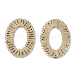 Bagues tissées en raphia fait à la main, avec les accessoires en alliage, anneau ovale, or clair, burlywood, 48x34x2mm, diamètre intérieur: 28.5x15.5 mm