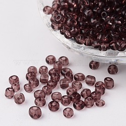 6/0 perles de rocaille en verre, transparent , ronde, rouge violet pâle, 4mm, Trou: 1.5mm, environ 496 pcs/50 g