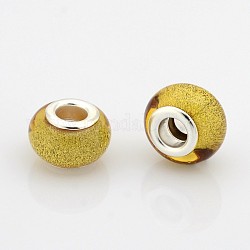 Large Hole Rondelle Resin European Beads, with Silver Tone Brass Cores, Gold, 14x9mm, Hole: 5mm