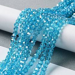 Electroplate Glass Bead Strands, Pearl Luster Plated, Faceted(32 Facets), Round, Deep Sky Blue, 4mm