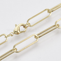 Realizzazione di collana con catena a graffetta ovale piatta in ottone, con chiusure moschettone, oro chiaro, 24.01 pollice (61 cm), link: 18x5.5x1 mm