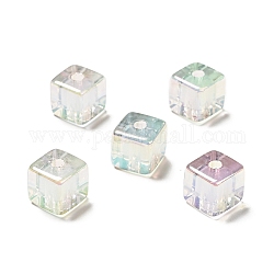 Perlas de acrílico transparentes iridiscentes arco iris chapado uv, dos tonos, cubo, Claro, 13.5x13.5x13.5mm, agujero: 3.5 mm