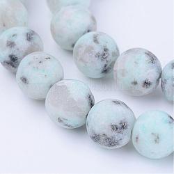 Fili di perle di diaspro / kiwi di sesamo naturale, tondo, smerigliato, 8~8.5mm, Foro: 1 mm, circa 47pcs/filo, 15.5 pollice