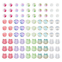 Pandahall 200 pièces 15 styles perles de verre peintes par pulvérisation transparentes, empreinte de patte de chat & rond & chat, couleur mixte, 8~13.5x8~14x5~9mm, Trou: 1.2~1.5mm