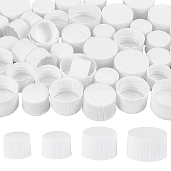BENECREAT 56Pcs White Plastic Screw Caps with Foam Liner, 4 Style 18mm/24mm/28mm Flat Round Bottle Jug Storage Cap Lids for Jars and Bottles with Threads