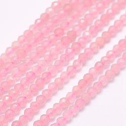 Granos naturales de abalorios de cuarzo rosa, facetados, redondo, 2~2.5mm, agujero: 0.5 mm, aproximamente 165 pcs / cadena, 15.7 pulgada (40 cm)