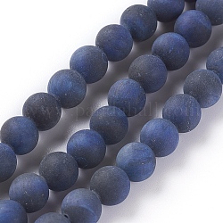 Natürlichen Tigerauge Perlen Stränge, gefärbt und erhitzt, matt, Runde, marineblau, 8 mm, Bohrung: 1.2 mm, ca. 46~49 Stk. / Strang, 14.7~15.3 Zoll (37.5~39 cm)
