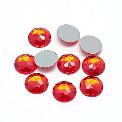 Cabochons de strass à dos plat en acrylique, facette, fond argenté, demi-rond / dôme, rouge, 18x5.5~6mm