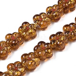 Brins de perles au chalumeau bosselés faits à la main transparents, avec des paillettes d'argent, fleur, chocolat, 13.5~14.5x14.5x8.5~10mm, Trou: 0.8~1.6mm, Environ 35 pcs/chapelet, 18.50 pouce ~ 19.37 pouces (47 cm ~ 49.2 cm)