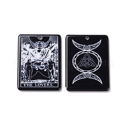 Printed  Acrylic Pendants, Rectangle with Tarot Pattern, The Lovers VI, 34x25x2mm, Hole: 1.8mm