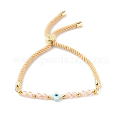 Bracelets coulissants en fil de nylon avec perles de zircone cubique réglables, avec coque blanche naturelle et turquoise synthétique, croiser avec le mauvais œil, jaune, 0.28 cm, diamètre intérieur: 3/4 pouce (1.8~7 cm)