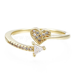Изысканное кольцо-манжета с сердцем из кубического циркония, открытое кольцо из латуни для женщин, без никеля , реальный 18k позолоченный, размер США 7 3/4 (17.9 мм)