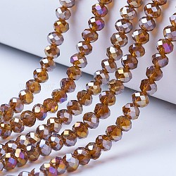 FilI di perline in vetro placcato, ab colore placcato, sfaccettato, rondelle, sella marrone, 4x3mm, Foro: 0.4 mm, circa 123~127pcs/filo, 16.5~16.9 pollice (42~43 cm)
