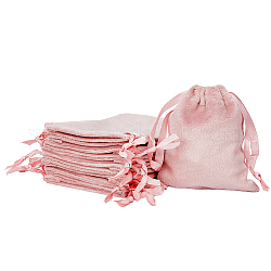 Hobbiesay joyas de terciopelo mochilas de cuerdas, con cinta de raso, Rectángulo, rosa brumosa, 10x8x0.3 cm