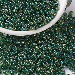 Perles rocailles miyuki rondes, Perles de rocaille japonais, (rr288) transparent vert olive ab, 8/0, 3mm, Trou: 1mm, à propos 422~455pcs / bouteille, 10 g / bouteille