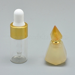 多面的な天然シトリン開閉式香水瓶ペンダント  真鍮のパーツとガラスのエッセンシャルオイルのボトル  33~37x18~22mm  穴：0.8mm  ガラス瓶容量：3ml（0.101液量オンス）  宝石の容量：1ml（0.03液量オンス）