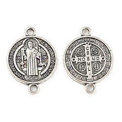 Tibetan Style Alloy Connector Charms, Cadmium Free & Lead Free, Religion Flat Round Links with Cross, Antique Silver, 29x21x2mm, Hole: 2.2mm, about 282pcs/1000g.