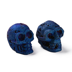 Electroplate Natural Druzy Geode Quartz Beads, Gemstone Home Display Decorations, No Hole/Undrilled, Smile Skull, Blue Plated, 42x36.5x51mm