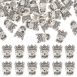 Perles en alliage de style tibétain unicraftale, sans cadmium et sans plomb, crâne avec la couronne, argent antique, 16x11x5.5mm, Trou: 1.8mm, 60 pcs / boîte