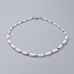 Glass Seed Beaded Necklaces, with 304 Stainless Steel Lobster Claw Clasps and Cardboard Box, Colorful, 15.35 inch~16.34 inch(39~41.5cm)
