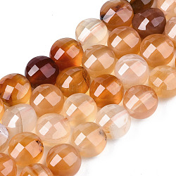 Chapelets de perles d'agate naturelle, teints et chauffée, facette, plat rond, chocolat, 8x6.5mm, Trou: 1.2mm, Environ 47 pcs/chapelet, 14.96 pouce (37 cm).