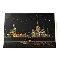 Kratzen Sie Regenbogen-Malerei-Kunstdruckpapier, DIY Nachtansicht der Stadt, mit Papierkarte und Stäbchen, Gebäudemuster, 40.5x28.4x0.05 cm