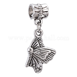 Tibetan Style Alloy European Dangle Charms, Large Hole Pendants, Butterfly, Antique Silver, 30mm, Hole: 5mm, Butterfly: 20x13x2mm