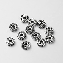 Séparateurs perles en alliage de style tibétain, plat rond, argent antique, 7x2mm, Trou: 1.5mm