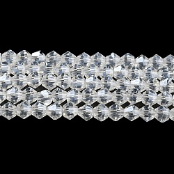 Transparentes cuentas de vidrio electroplate hebras, lustre de la perla chapado, facetados, bicono, Claro, 3x2.5mm, agujero: 0.7 mm, aproximamente 162~185 pcs / cadena, 12.76~14.61 pulgada (32.4~37.1 cm)