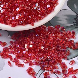 Miyuki mezza tila perline, perline giapponesi, 2 buco, (htl254) rosso trasparente ab, 5x2.3x1.9mm, Foro: 0.8 mm, circa 2500pcs/100g