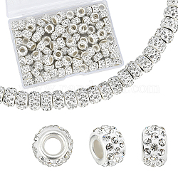 Sunnyclue 100pcs Polymerton Strass europäische Perlen, Großloch perlen, Rondell, mit versilberten Messingkernen, Kristall, 10~12x7~8 mm, Bohrung: 5 mm