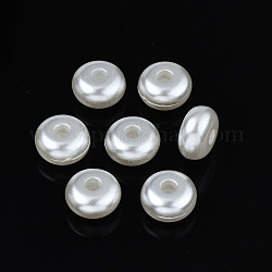 Perles d'imitation perles en plastique ABS, plat rond, blanc crème, 10x5mm, Trou: 2.5mm, environ 1350 pcs/500 g