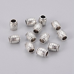 Perline di distanziatore stile tibetano,  piombo & cadmio & nichel libero, colonna, argento antico, circa6.5 mm di diametro, 8 mm di lunghezza, Foro: 4 mm