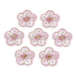 Computergesteuerte Stickerei Vlies selbstklebende Patches, mit Polyesterfaden Kostümzubehör, Blume, rosa, 32x33x2 mm
