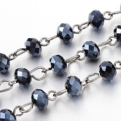 Handgemachte Glasperlenketten für Halsketten Armbänder machen, mit Ring aus bronzefarbenem Messing, ungeschweißte, Schwarz, 39.3 Zoll, ca. 92 Stk. / Strang