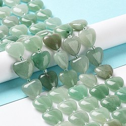 Chapelets de perles en aventurine vert naturel, avec des perles de rocaille, cœur, 14~15x15x6~6.5mm, Trou: 1.4mm, Environ 23~24 pcs/chapelet, 14.57'' (37 cm)
