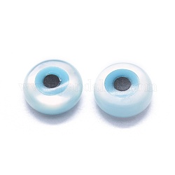 Cabochons en coquille, avec turquoise synthétique, rond et plat avec des mauvais œil, blanc, 5x2mm
