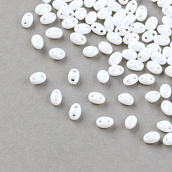 Perles de rocaille avec 2 trou, Perles de verre tchèques, blanc, 5x3.5x3mm, Trou: 0.5mm, environ 260 pcs/20 g