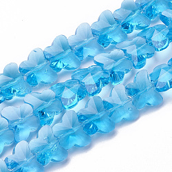 Transparent Glass Beads, Faceted, Butterfly, Deep Sky Blue, 12x14.5x7.5mm, Hole: 1mm