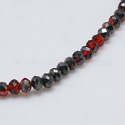 Electroplate Glass Bead Strands, Half Black Plated, Faceted, Rondelle, Red, 4x3mm, Hole: 1mm, about 140pcs/strand, 18.1inch