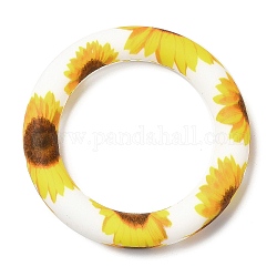 Anhänger aus umweltfreundlichem Silikon in Lebensmittelqualität, Ring mit Sonnenblumenmuster, weiß, 65x10 mm, Bohrung: 4 mm