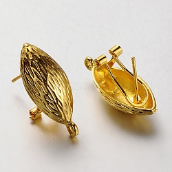 Alloy Stud Earring Findings, with Loop, Horse Eye, Golden, 25x10.5mm, Hole: 1.5mm, Pin: 0.8mm