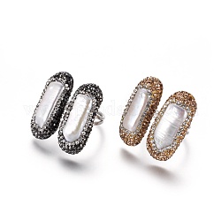 (vendita in fabbrica di feste di gioielli) anelli per dita regolabili con polsini in strass in argilla polimerica, con i risultati di perle e ottone, rettangolo, colore misto, formato 8~9, 18~19mm