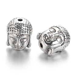 Tibetische Stil Perlen, Cadmiumfrei und Nickel frei und Bleifrei, Buddha-Kopf, Antik Silber Farbe, 11x9x8 mm, Bohrung: 1.5 mm