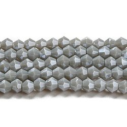 Fili di perle di vetro elettrolitico opaco tinta unita, lustro di perla placcato, sfaccettato, bicono, grigio, 4x4mm, Foro: 0.8 mm, circa 87~98pcs/filo, 12.76~14.61 pollice (32.4~37.1 cm)