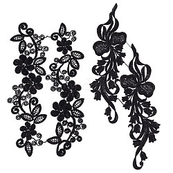 Gorgecraft 2 paires de dentelle applique fleur broderie patch noir dentelle garnitures colliers pour bricolage décoré artisanat couture costume (11x2.7~3in)