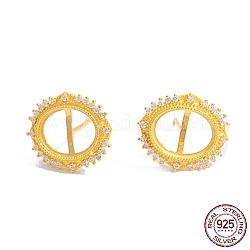 925 Sterling Silver Ring Stud Earrings, with Clear Cubic Zirconia, Real 18K Gold Plated, 14.5x13mm